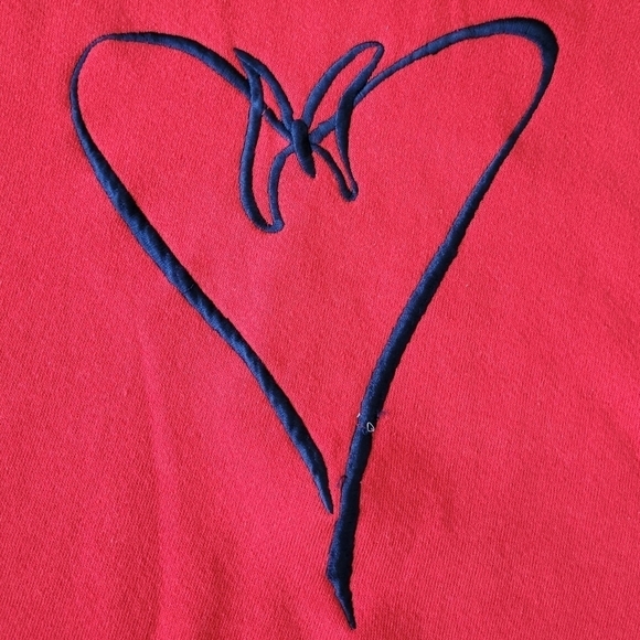 Vtg 90s Women's L Embroidered Mock Neck Pullover Sweatshirt Red Heart Butterfly - Picture 2 of 8